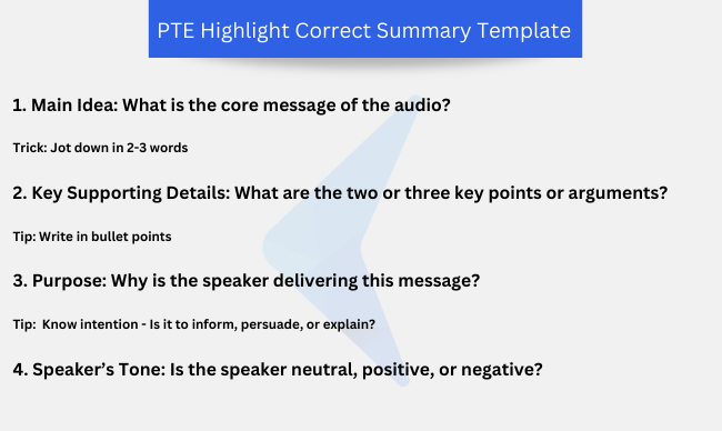 PTE Highlight Correct Summary Template 