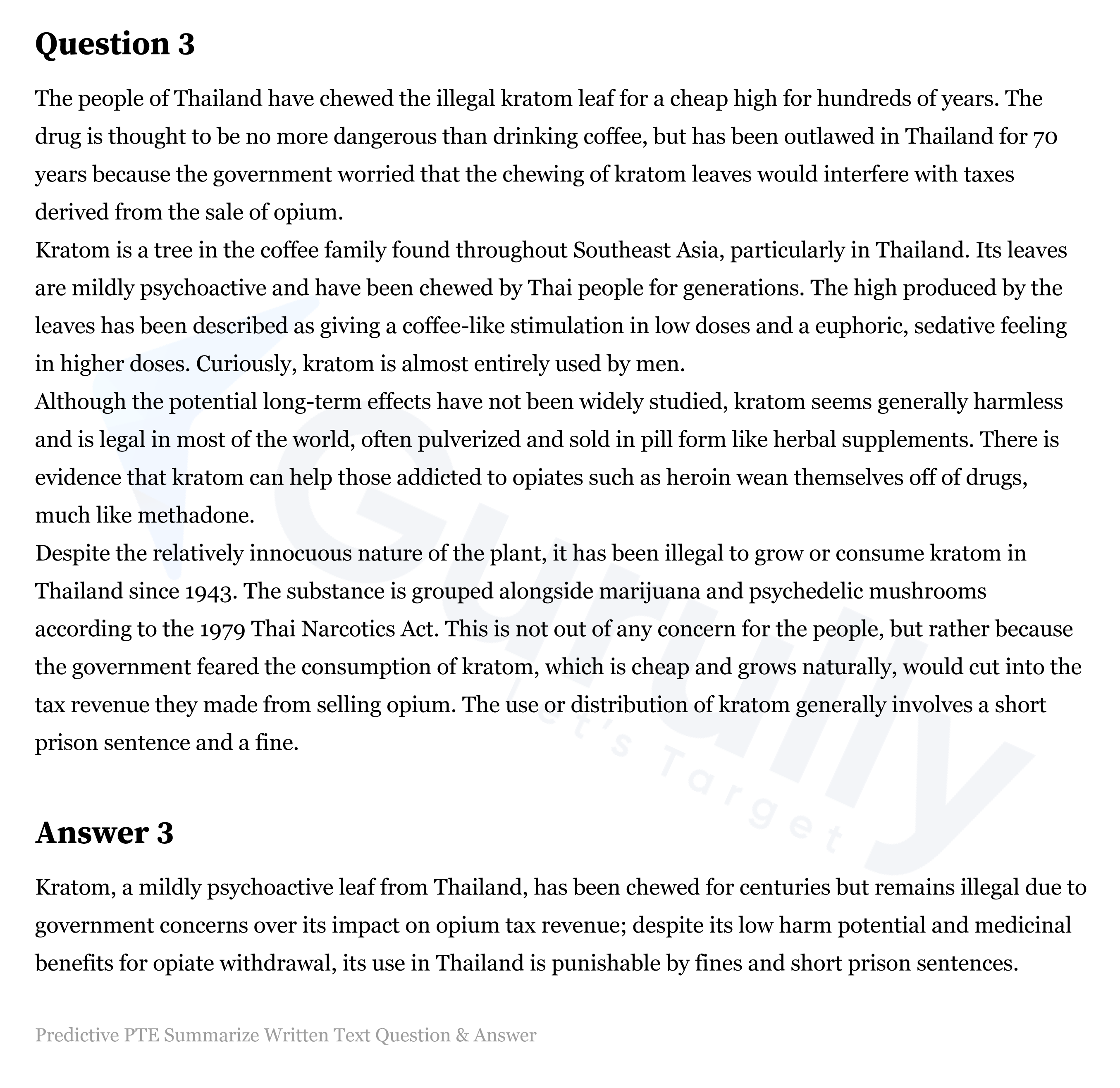 PTE Summarize Written Text Question with Sample Answer